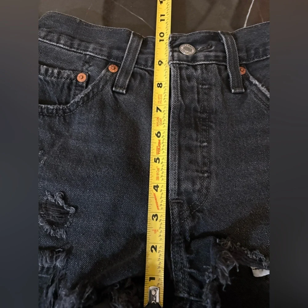 Levi's Premium 501 Black Shorts Button-Fly Hem Distressed Women’s Size 24